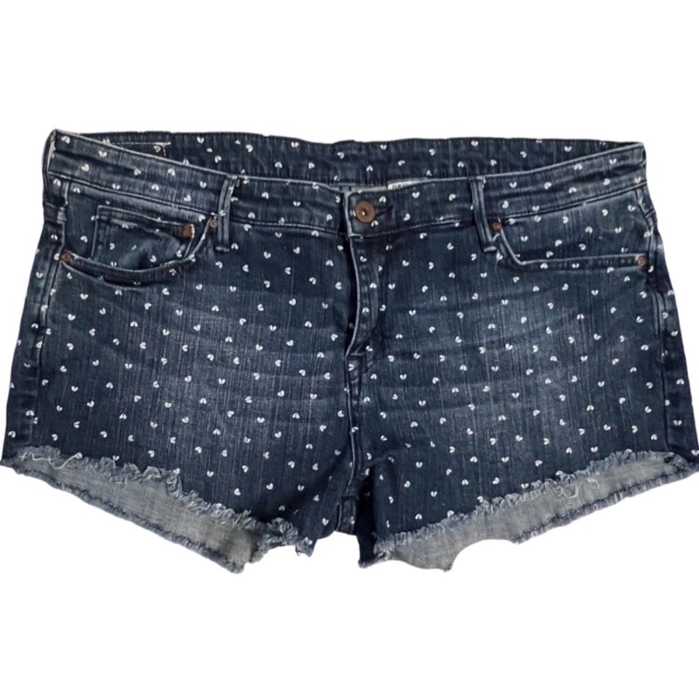 H&M jean shorts dark wash white embroidered hearts